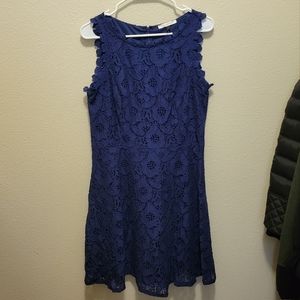 NWT Tash + Sophie Women's Midi Dress Navy Blue Lined Scalloped Neckline size 12